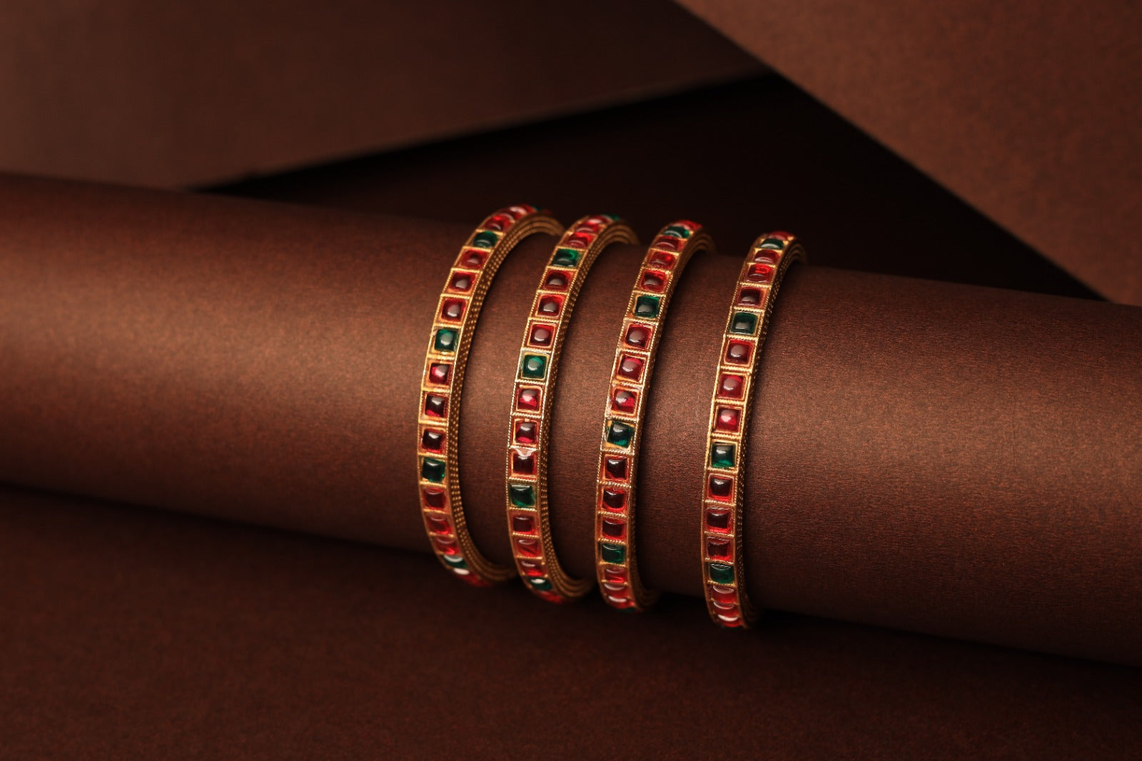 Regal Red & Green  Gold-Plated Bangles – Traditional Grace Redefined