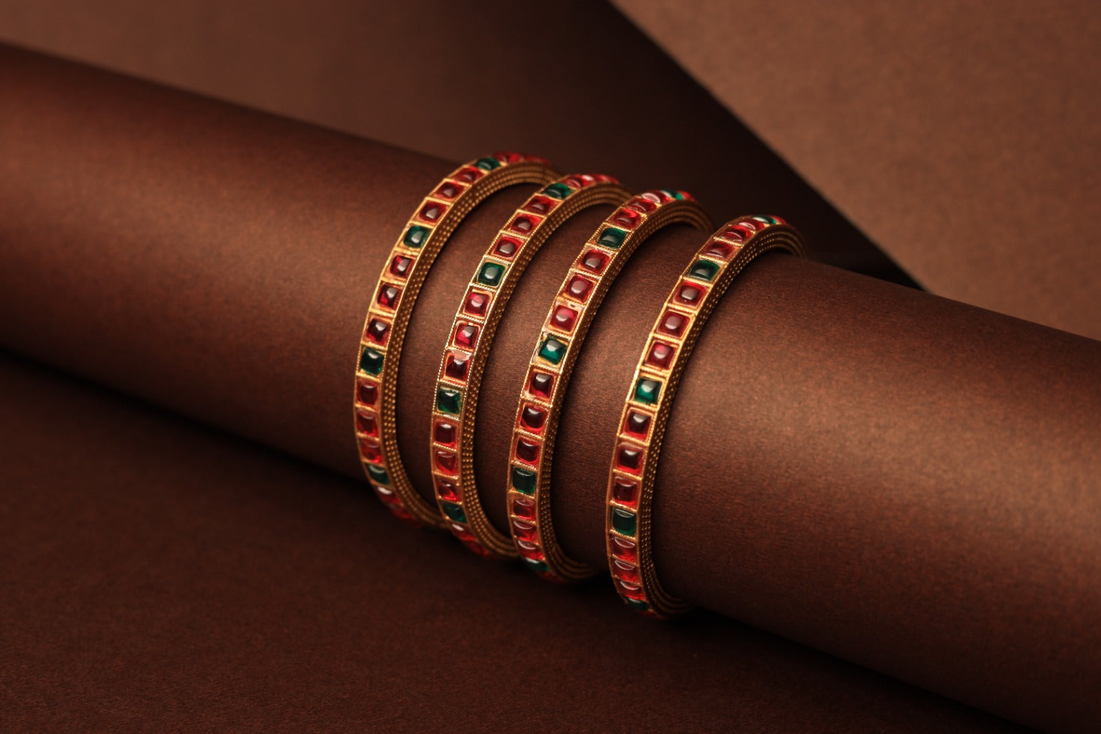 Regal Red & Green  Gold-Plated Bangles – Traditional Grace Redefined