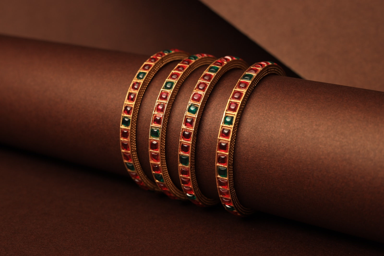Regal Red & Green  Gold-Plated Bangles – Traditional Grace Redefined