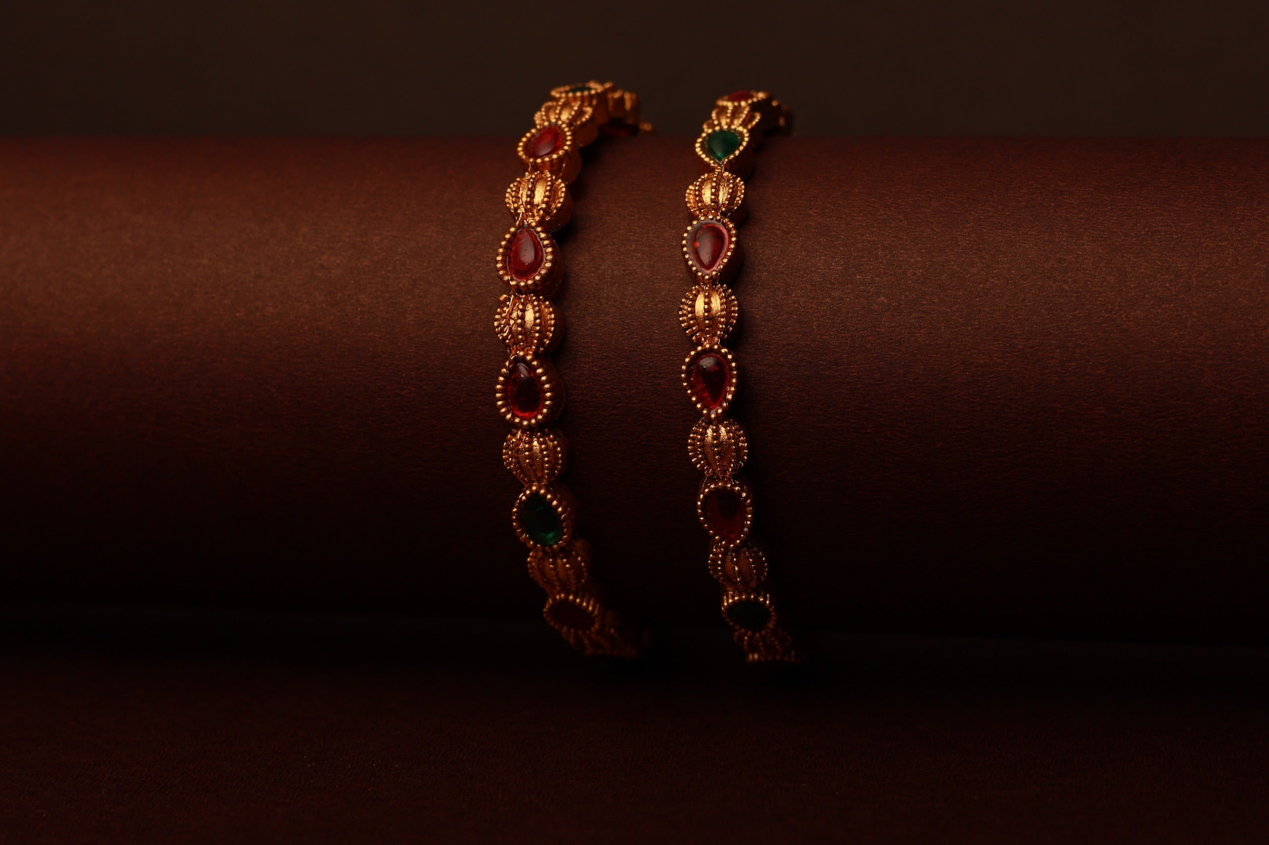 Regal Gold-Plated Bangles with Ruby &amp; Emerald Accents