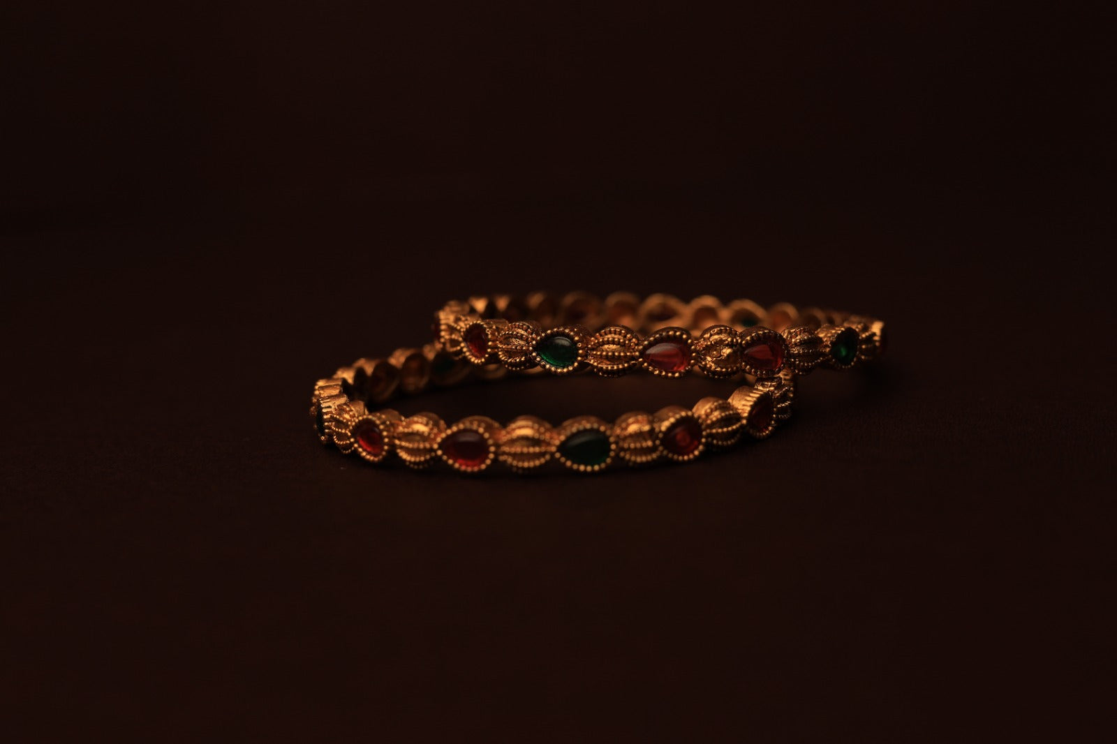 Regal Gold-Plated Bangles with Ruby &amp; Emerald Accents