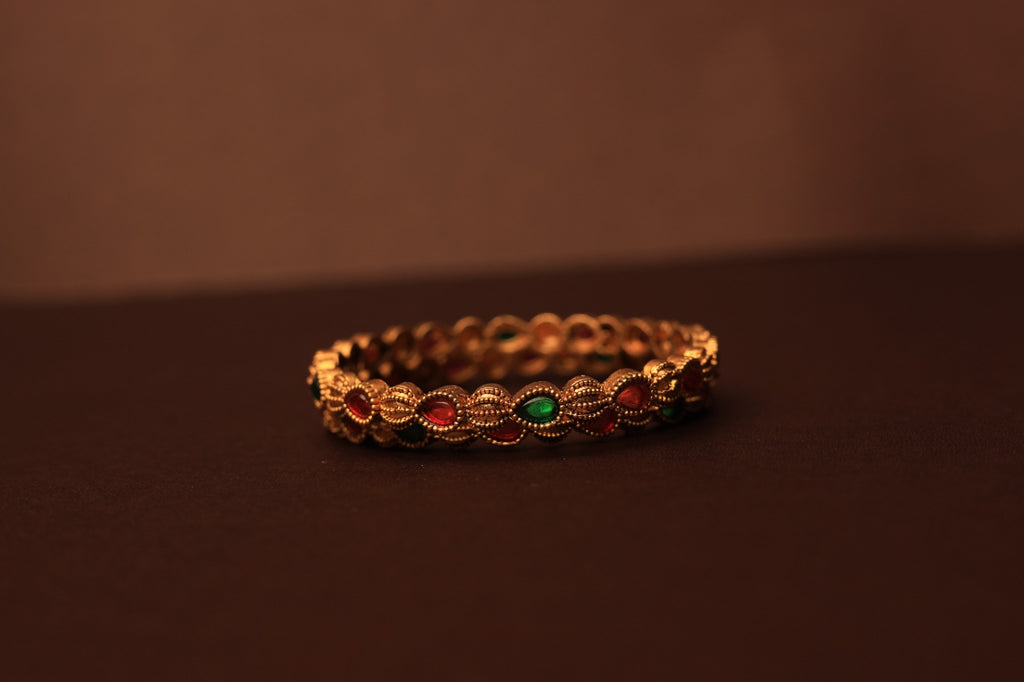 Regal Gold-Plated Bangles with Ruby &amp; Emerald Accents