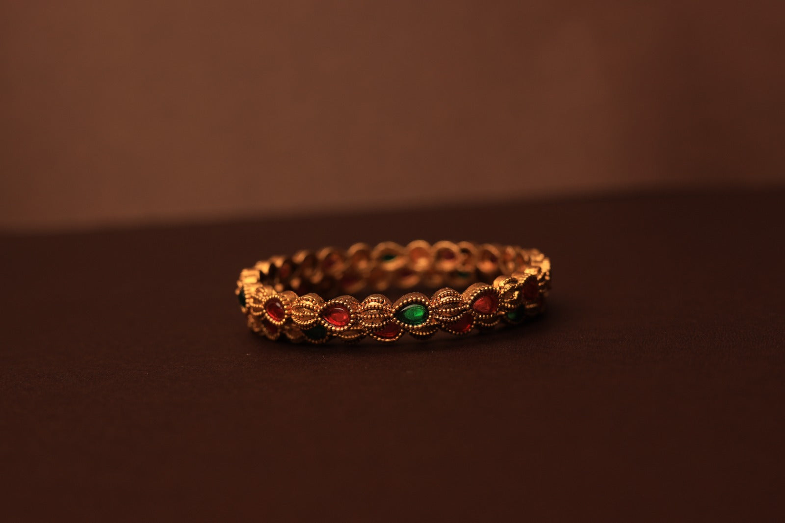 Regal Gold-Plated Bangles with Ruby &amp; Emerald Accents