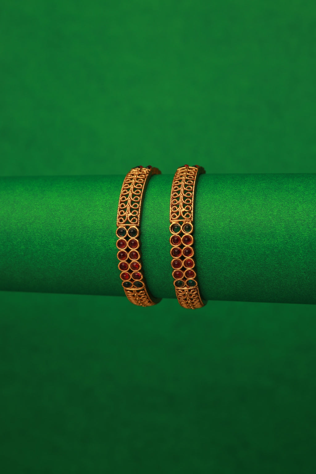 Graceful Heritage Bangles – Ruby &amp; Emerald Elegance